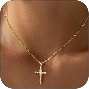 Dainty 18K Real Gold Plated Minimalist Cross/Infinity Necklace -NEW-Set of 4- T